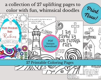 More Precious than Rubies coloring pages for girls ages 6-10: 27 inspirational & positive Biblical affirmations with fun, whimsical doodles