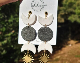 Sonne, Mond Sterne & Liebe Polymer Clay Ohrringe | Handgemachte Ohrringe | Statement Ohrringe