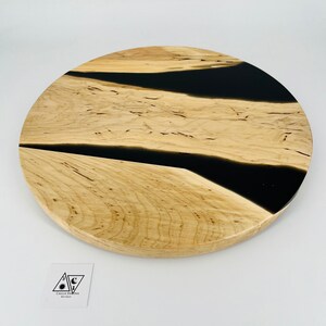 17&quot; Lazy Susan Wood Turntable with Black Epoxy River