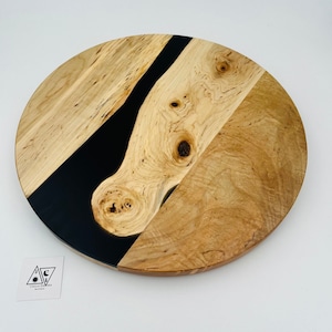 17&quot; Lazy Susan Wood Turntable with Black Epoxy River