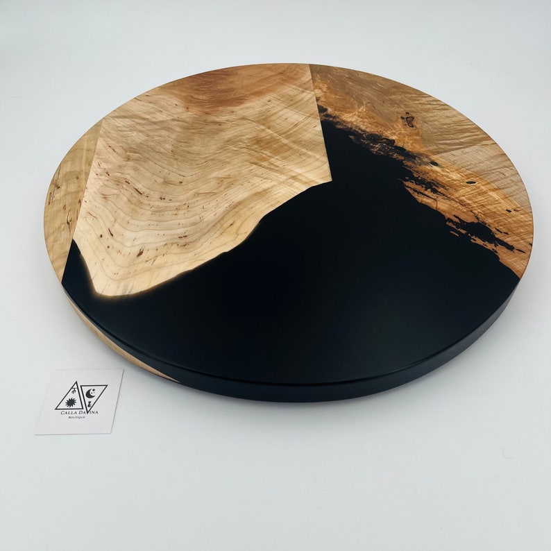 17 Lazy Susan Wood Turntable With Black Epoxy River Etsy