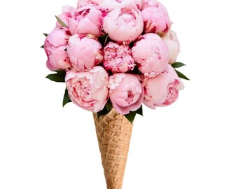 Peony Ice Cream Cone Clear Sticker 2x3in