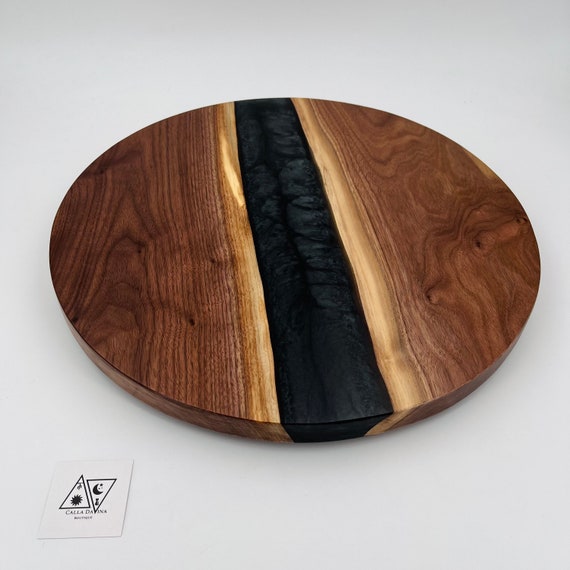 17 Rustic Walnut Lazy Susan Turntable With Gray Epoxy Etsy