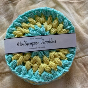 DRUCKBARE Baumwolle Dish Scrubbies Wrap Label, Tags für Dish Scrubbers, Häkelstrick Verpackung für den Verkauf, Letter + A4 PNG Datei