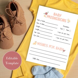 Plantilla de tarjeta de deseos y predicciones de bebé imprimible, descarga digital, personalizable, Canva