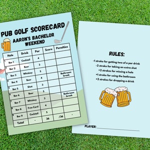 Druckvorlage Golf Scorecard, Junggesellenparty, anpassbarer digitaler Download, Canva