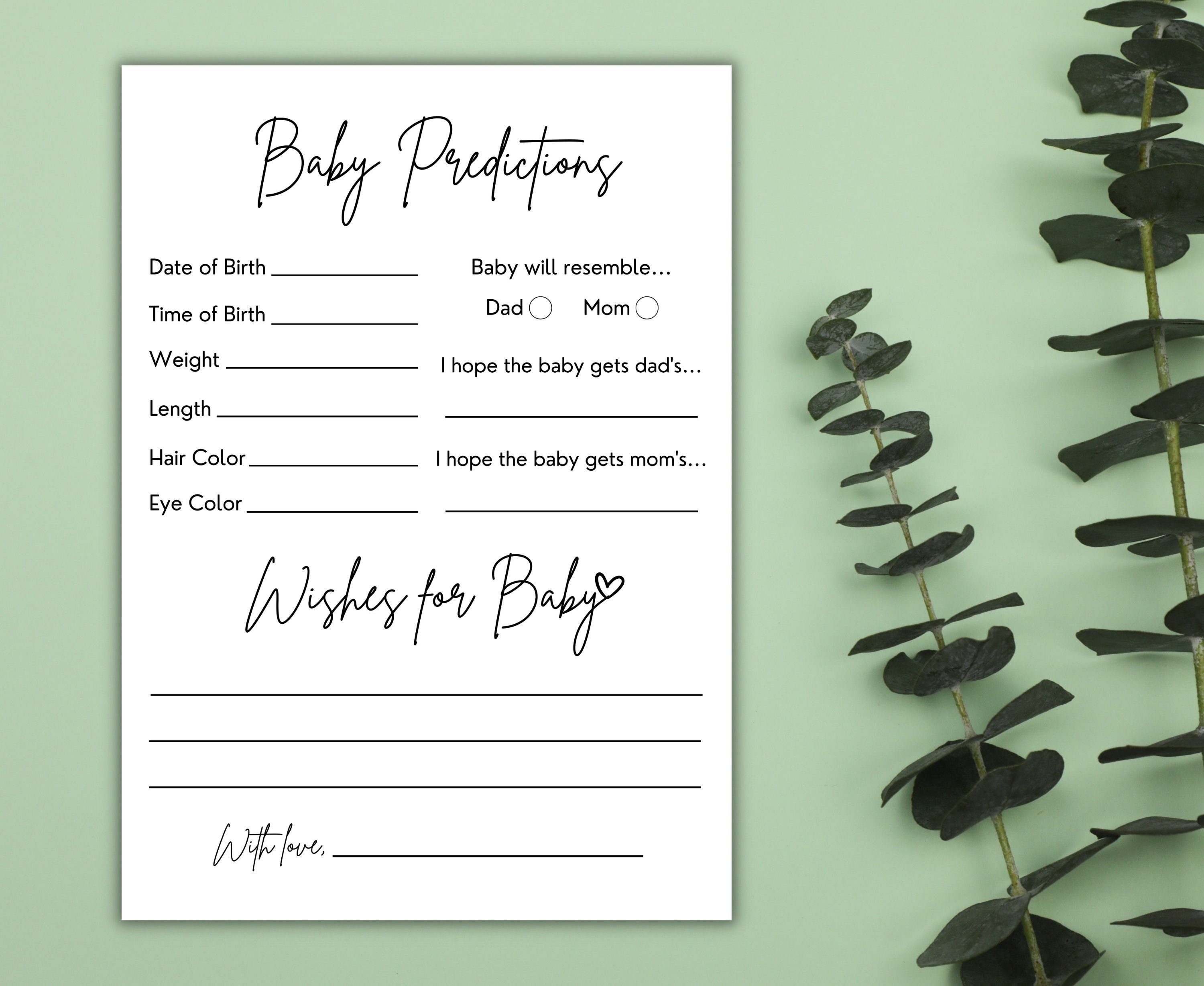 Printable Gender-neutral Baby Predictions and Wishes Card Template ...
