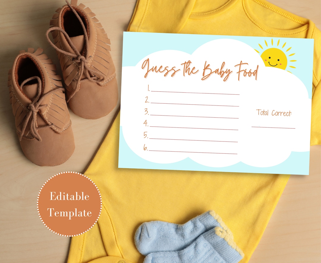 Printable Sunshine Themed Guess the Baby Food Game Template, Digital