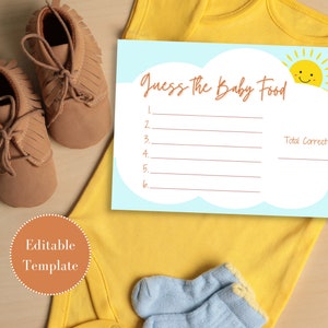 Druckbare Sunshine Themed Errate die Babynahrung Spielvorlage, digitaler Download, anpassbar, Canva