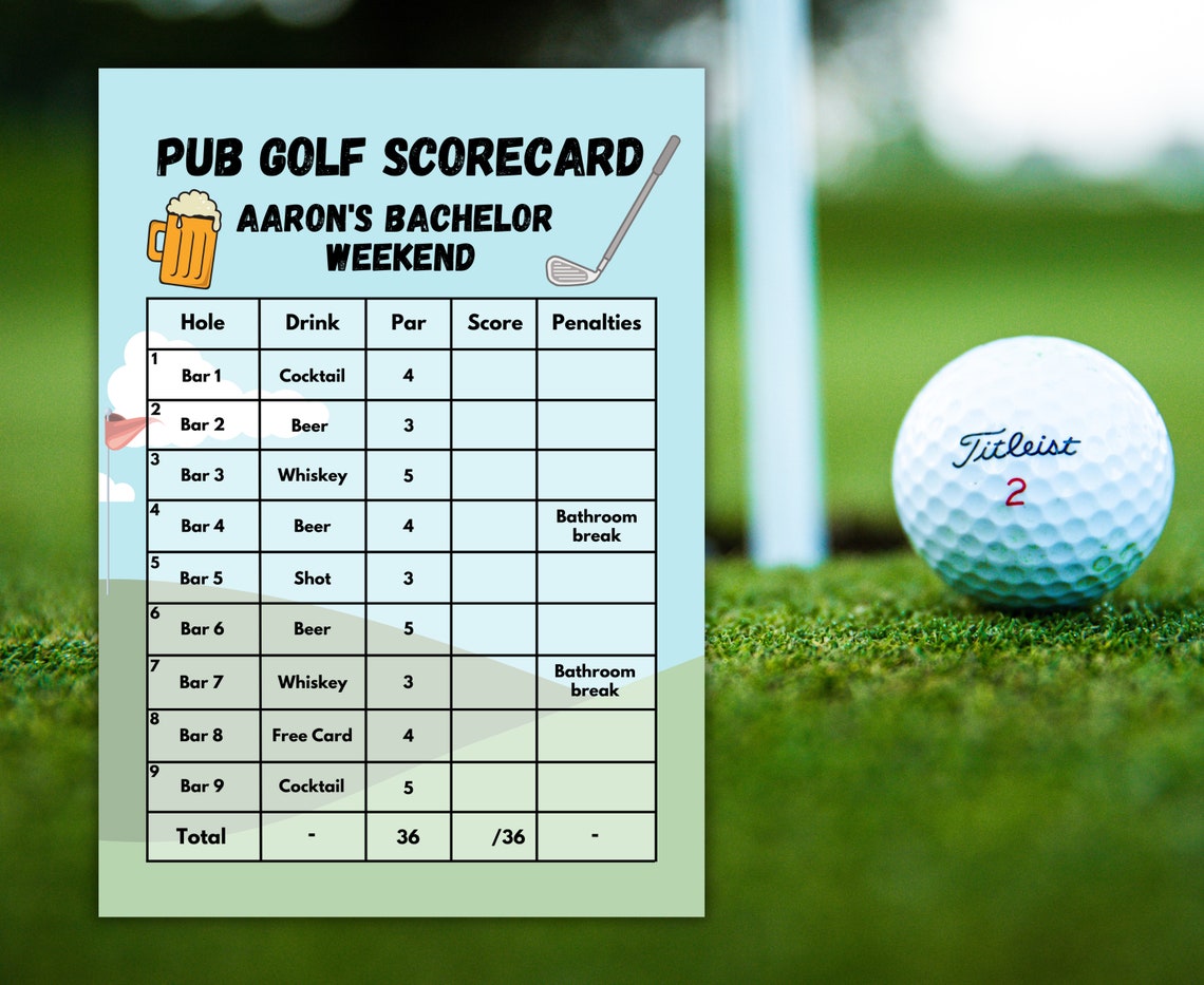 Printable Pub Golf Scorecard Template Bachelor Party Customizable Printable Pub Golf Scorecard Template Bachelor Party Customizable
