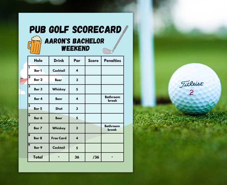 Printable Pub Golf Scorecard Template, Bachelor Party, Customizable Printable Pub Golf Scorecard Template, Bachelor Party, Customizable
