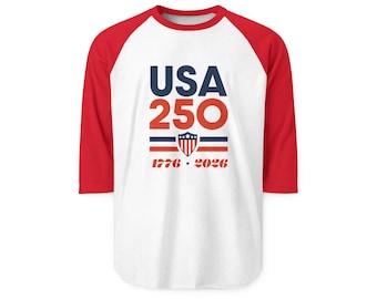 Camiseta raglán del 250 aniversario de EE. UU. / Camiseta de béisbol patriótica roja, blanca y azul