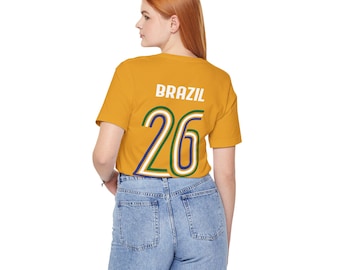 Camiseta de fútbol de Brasil '26 / Escudo frontal retro con número en la espalda / Regalo para aficionados al fútbol brasileño