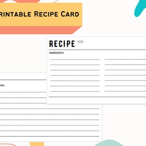 Minimalist Printable Recipe Card - Instant Download - 3x5