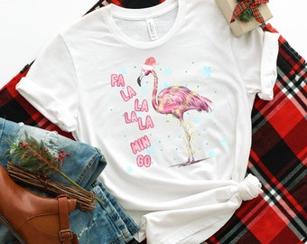 Tropical Xmas Tee, Christmas Flamingo Shirt, Pink Flamingo T-shirt, Santa Animal Shirt, Women Christmas, Santa Animal Shirt, Cute Christmas