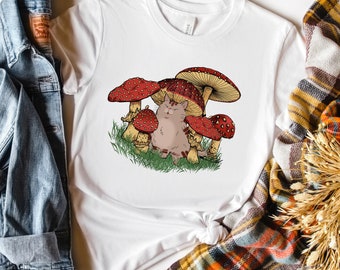 Cat Mushroom Shirt, Goblin core Shirt, Cute Mushroom Shirts, Cottage Core Shirt, Goblin core tee, Cats Lovers Tee Gift, Nature Lover Gifts