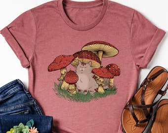 Cat Mushroom Shirt, Goblin core Shirt, Cute Mushroom Shirts, Cottage Core Shirt, Goblin core tee, Cats Lovers Tee Gift, Nature Lover Gifts