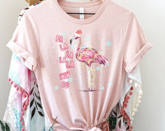 Tropical Xmas Tee, Christmas Flamingo Shirt, Pink Flamingo T-shirt, Santa Animal Shirt, Women Christmas, Santa Animal Shirt, Cute Christmas