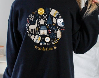 Winter Witch Sweatshirt, Winter solstice T-Shirt, Mystical Nordic whimsical woodland creatures, Doodle Christmas, Winter Wonderland