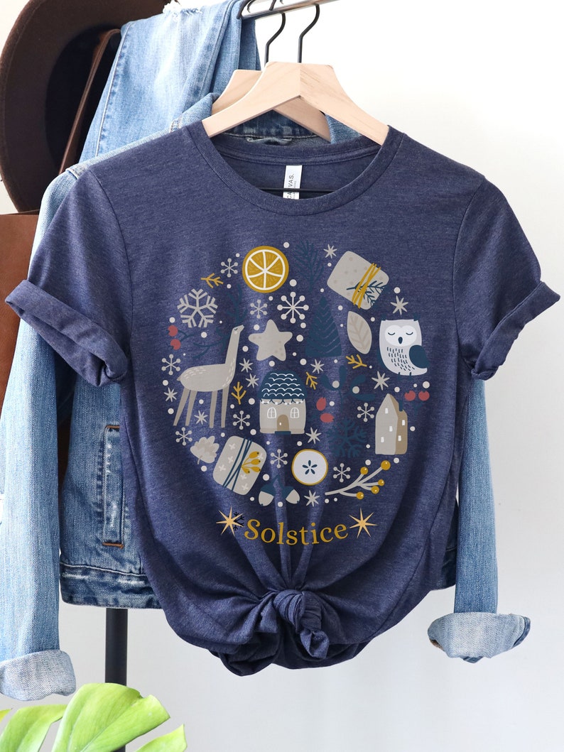 Winter Witch Tee, Winter solstice Christmas T-Shirt, Mystical Nordic whimsical woodland creatures, Doodle Christmas Top, Winter Wonderland image 5