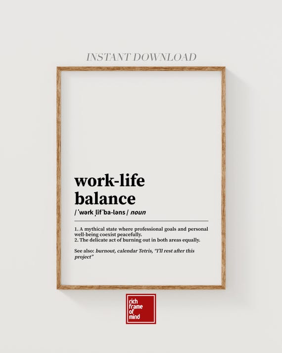 Work-Life Balance Funny Definition Poster Download | Light Mode Poster for Office or Home | Minimalist | Burnout Wellness