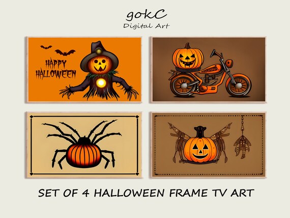 Set of 4 Halloween Frame TV Art Halloween Pumpkins Scarecrow - Etsy
