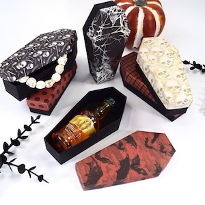 Halloween Coffin Treat Box: Spooky Gothic Candy Favors, Skeleton Spider Webs & Bats