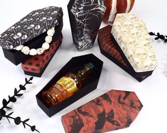 Halloween Coffin Treat Box: Spooky Gothic Candy Favors, Skeleton Spider Webs & Bats