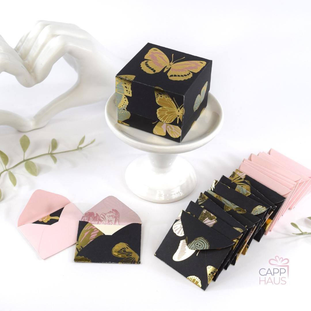 Mini Envelope & Note Card Set: Gold Butterfly, Vintage Floral ...