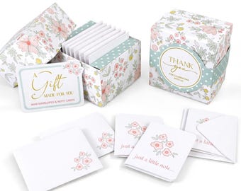 Baby Shower Favors, Pink Sage Floral Thank You Gift, Mini Stationery Envelopes Note Cards, Personalize