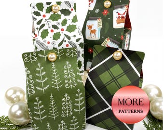 Handmade Christmas Favor Box: Green Modern Trees, Tartan Plaid & Holly Party Prints