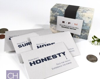 Sobriety Gift for Men, 12 Principles for Him, Serenity Prayer Card