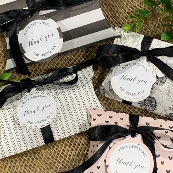 Custom Pillow Boxes Personalized for Black Tie Parties | Weddings & Baby Shower Favors | Perfect for Jewelry Artisan and Simple Gifts PB2