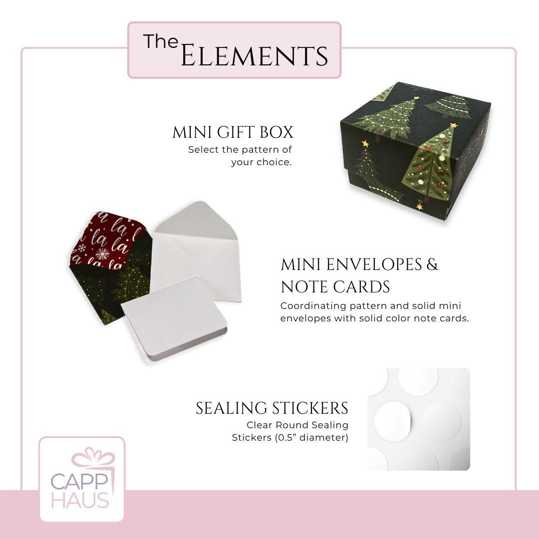 Christmas Mini Gift Box, Envelopes & Note Cards Set, Holiday Prints ...