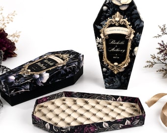 Personalized Gothic Wedding Favor Boxes | Floral Coffin Box Victorian Halloween Reception Guest Favors