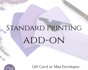 Printing Add-On for Gift Card Envelopes, Ink or Foil Messages, Wedding, Thank You, Christmas