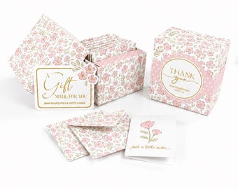 Blush Pink Floral Baby Shower Favors, Mini Stationery Thank You Gift Set