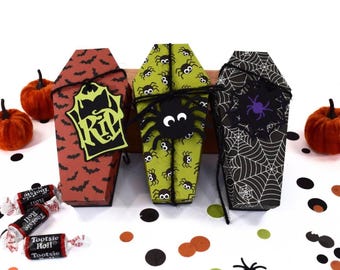 Halloween Coffin Box: Spooky Party Favor (Ghosts, Bats, Spiders)