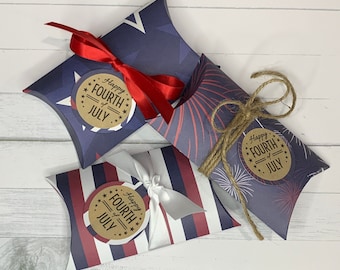 Patriotic Pillow Favor Box: 4th of July Stars, Stripes & Fireworks