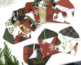 Christmas Mini Envelopes: Holiday Cardstock, Assorted Designs - Set of 12
