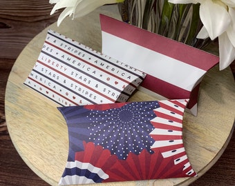 Patriotic Pillow Favor Box: 4th of July Stars & Stripes