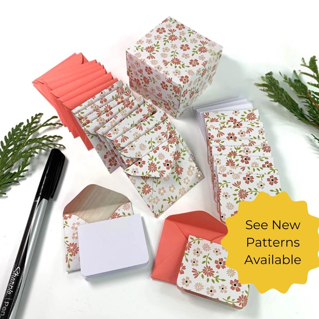 Floral Mini Envelopes & Note Cards Gift Box: Handmade Stationery Set, Lunch Box Love Notes