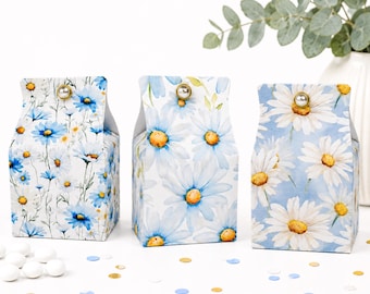 Blue Daisy Favor Box for Tea Parties, Weddings, Floral Baby Showers & Bridal Shower Gifts