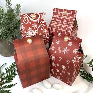 Red Plaid Favor Boxes: Snowflake Christmas Treat, Wedding, Shower Favors