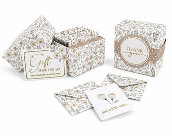 Boho Beige Floral Baby Shower Favors, Mini Stationery Thank You Gift Set