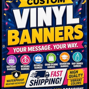 Custom Vinyl Banner | Waterproof Outdoor Sign | Business, Event, Wedding, Birthday image 1