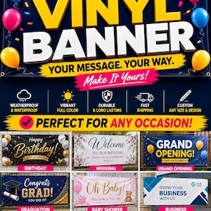 Custom Vinyl Banner | Waterproof Outdoor Sign | Business, Event, Wedding, Birthday image 2