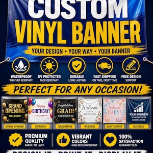 Custom Vinyl Banner | Waterproof Outdoor Sign | Business, Event, Wedding, Birthday image 3