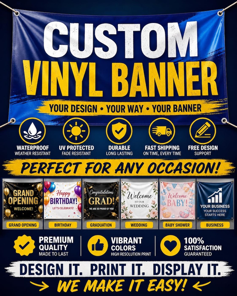 Custom Vinyl Banner | Waterproof Outdoor Sign | Business, Event, Wedding, Birthday image 3