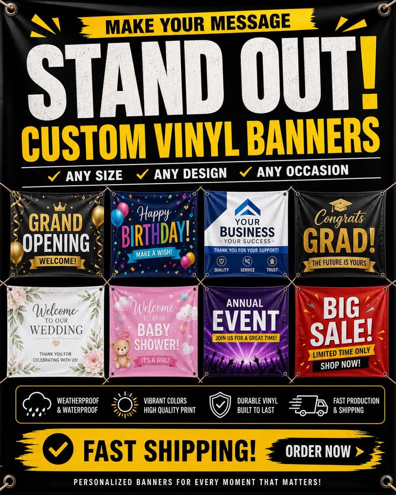 Custom Vinyl Banner | Waterproof Outdoor Sign | Business, Event, Wedding, Birthday image 4